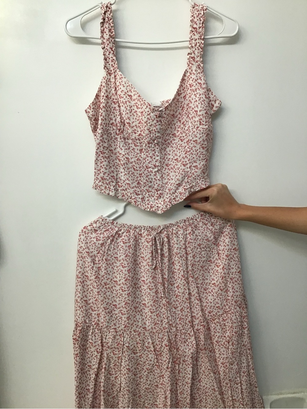Floral Pink Tiered Maxi Skirt set - Lightweight Summer Style